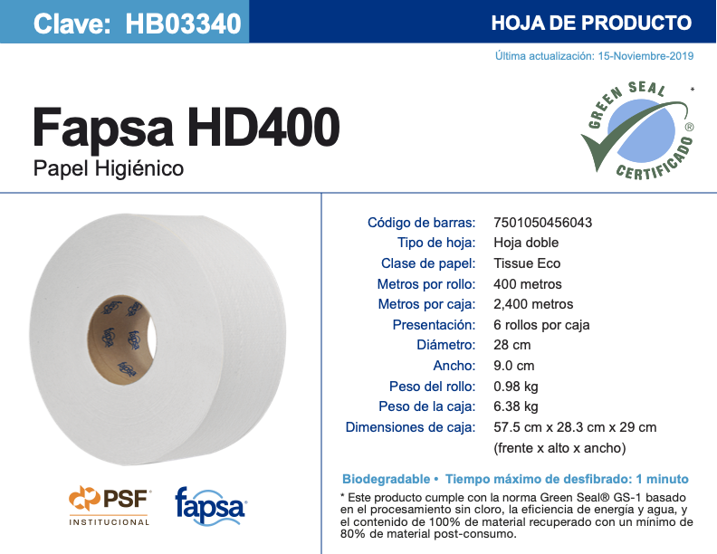 HB03340 FAPSA HD400 C/6 HIGIENICO EN BOBINA