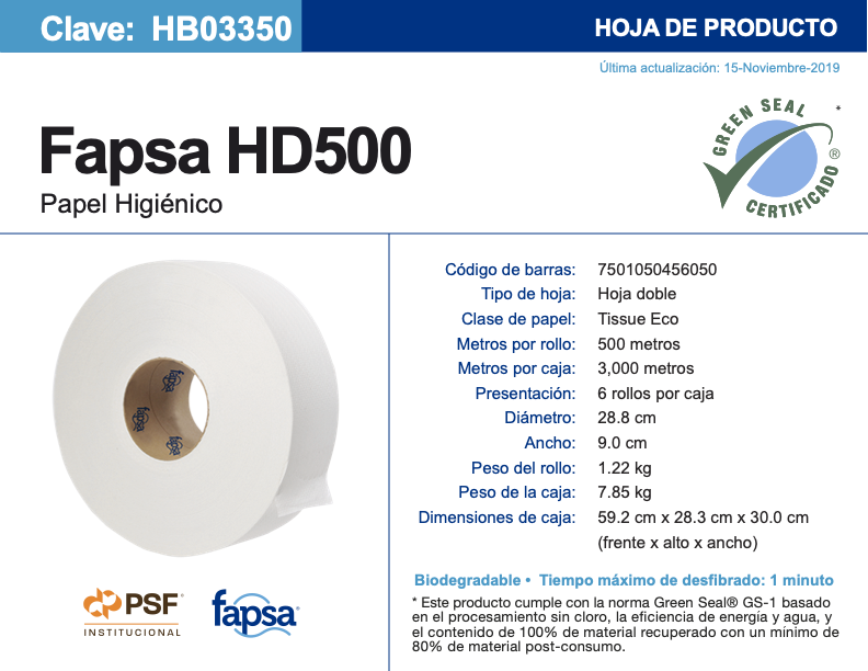 HB03350 FAPSA HD500 C/6 HIGIENICO EN BOBINA