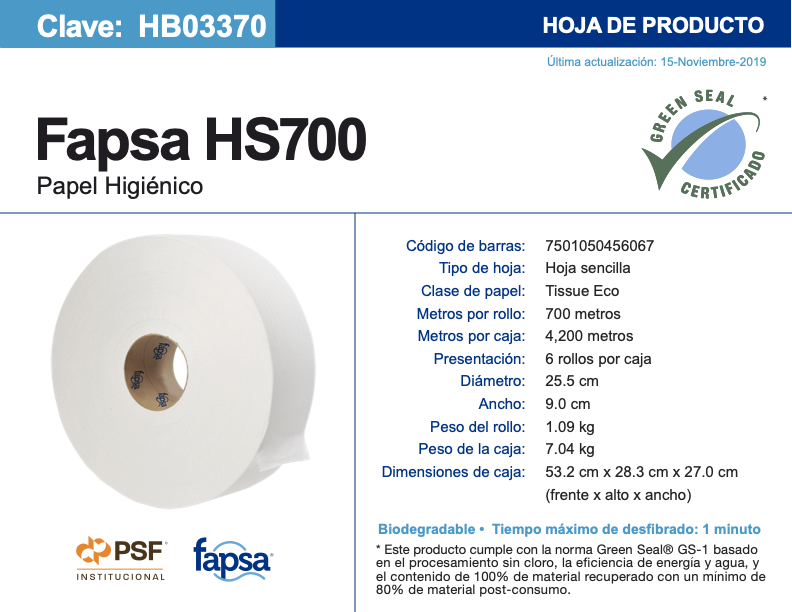 HB03370 FAPSA HS700 C/ HIGIENICO EN BOBINA