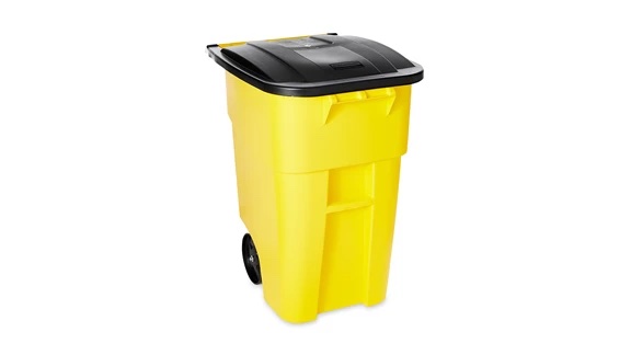 BOTE 50 GAL ROLLOUT C/RUEDAS Y TAPA RUBBERMAID 9W27 AMARILLO