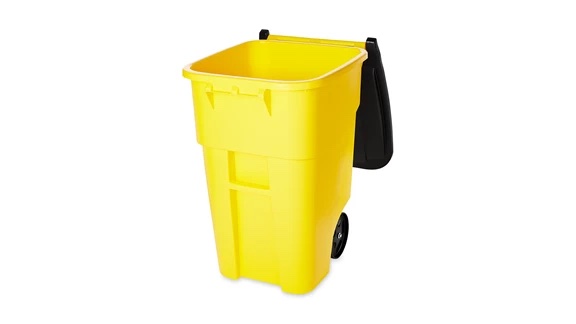 BOTE 50 GAL ROLLOUT C/RUEDAS Y TAPA RUBBERMAID 9W27 AMARILLO