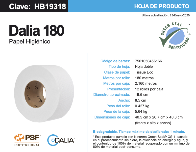 HB19318 DALIA HD 180 C/12 HIGIENICO EN BOBINA