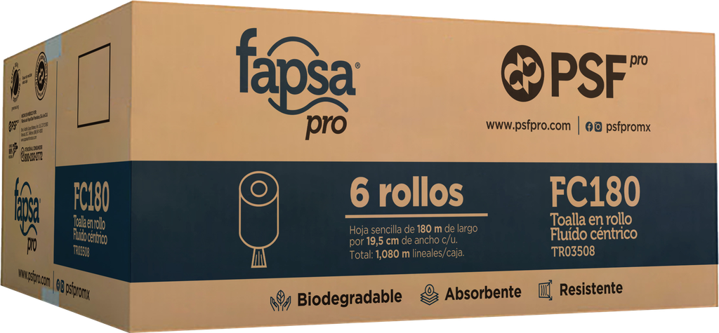 TR03508 FAPSA PRO FC180 BCA C/6 TOALLA EN ROLLO