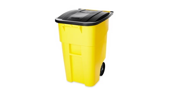 BOTE 50 GAL ROLLOUT C/RUEDAS Y TAPA RUBBERMAID 9W27 AMARILLO